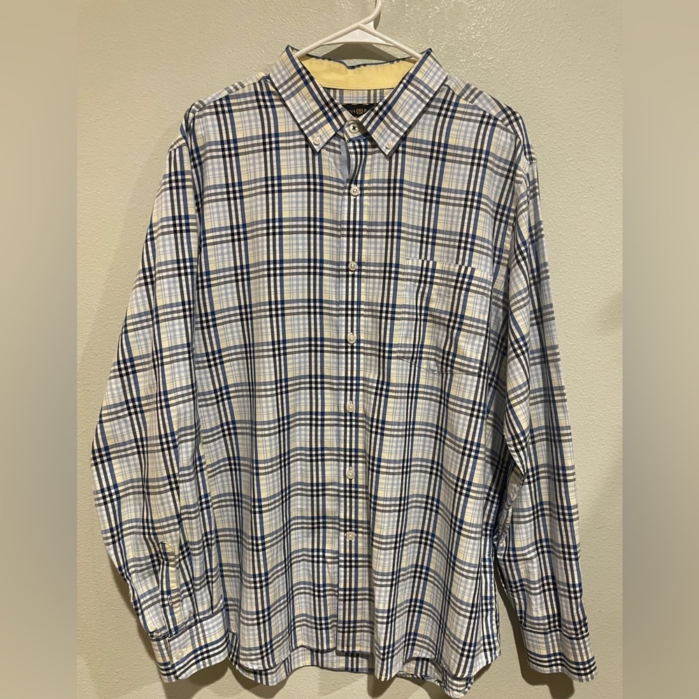 Club Room Navy and White with yellow accents Checkered Shirt